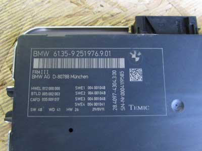 BMW Footwell Body Control Module Temic FRM III 61359251976 F10 528i 535i 550i F12 640i 650i F01 740i 750i 760i X3 X45